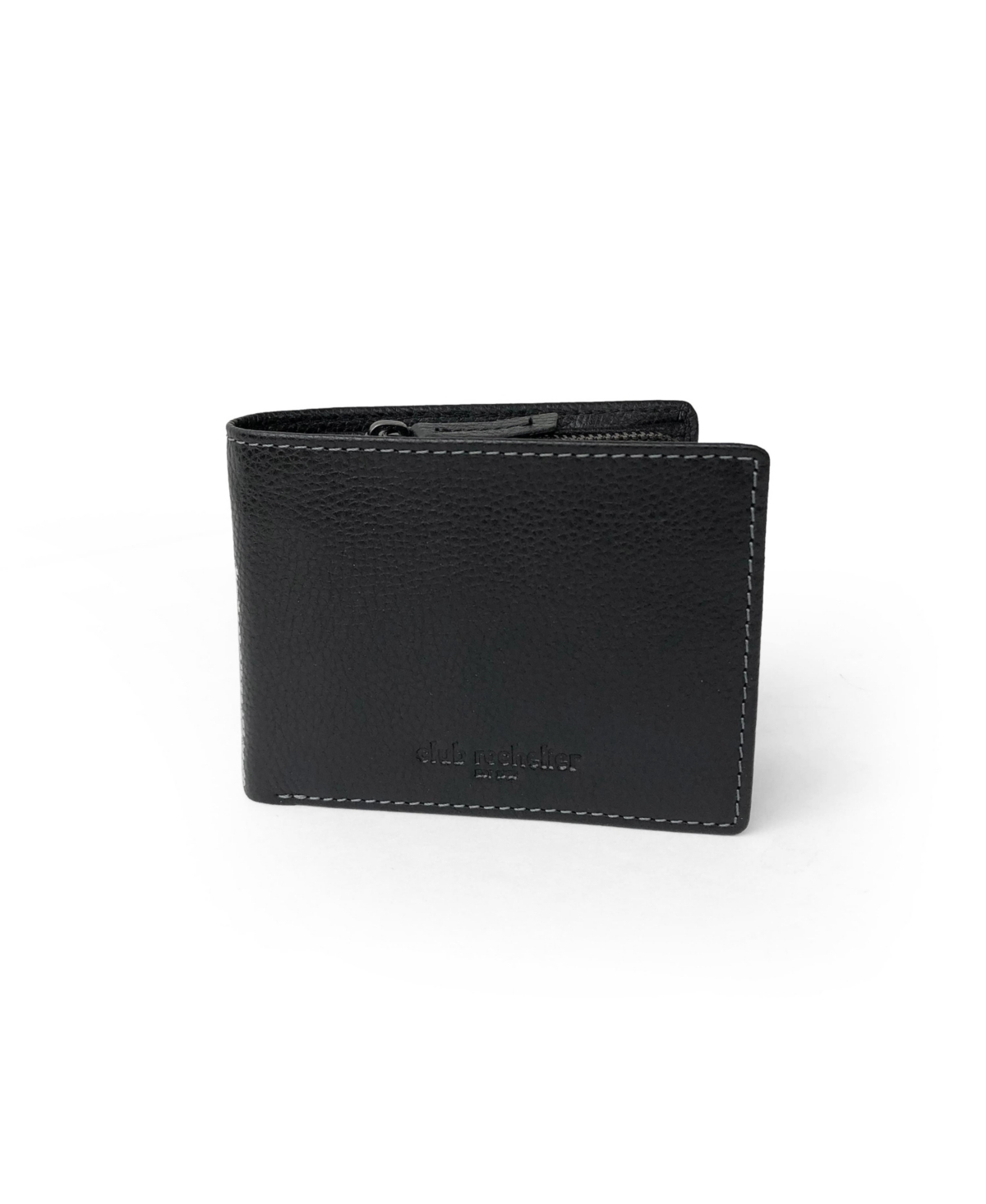 CLUB ROCHELIER MEN'S SLIM FULL LEATHER WALLET WITH ZIPPERED POCKET