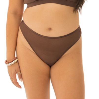 Plus Size Nude Shade Mesh Sheer Stretch Thong