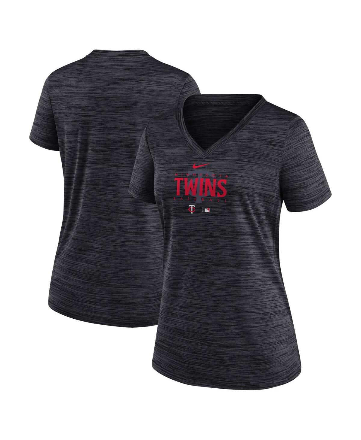 Nike Women's  Black Minnesota Twins Authentic Collection Velocity Practice Performance V-neck T-shirt In Black