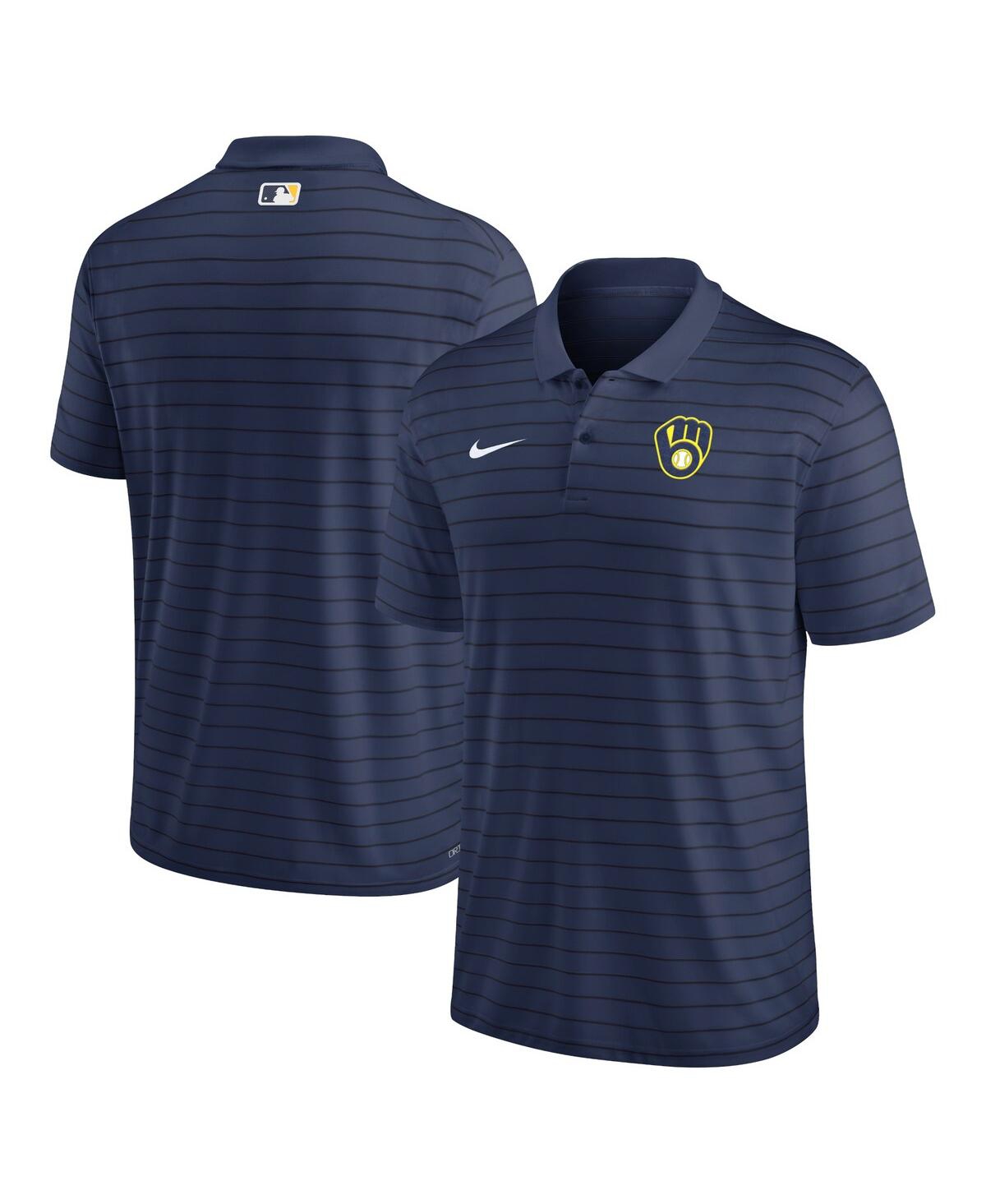 Men's Nike Navy Milwaukee Brewers Authentic Collection Victory Striped Performance Polo Shirt - Navy