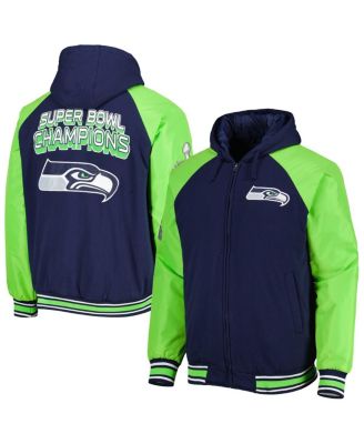 Men's College Navy Seattle Seahawks Defender Raglan Full-Zip Hoodie Varsity Jacket