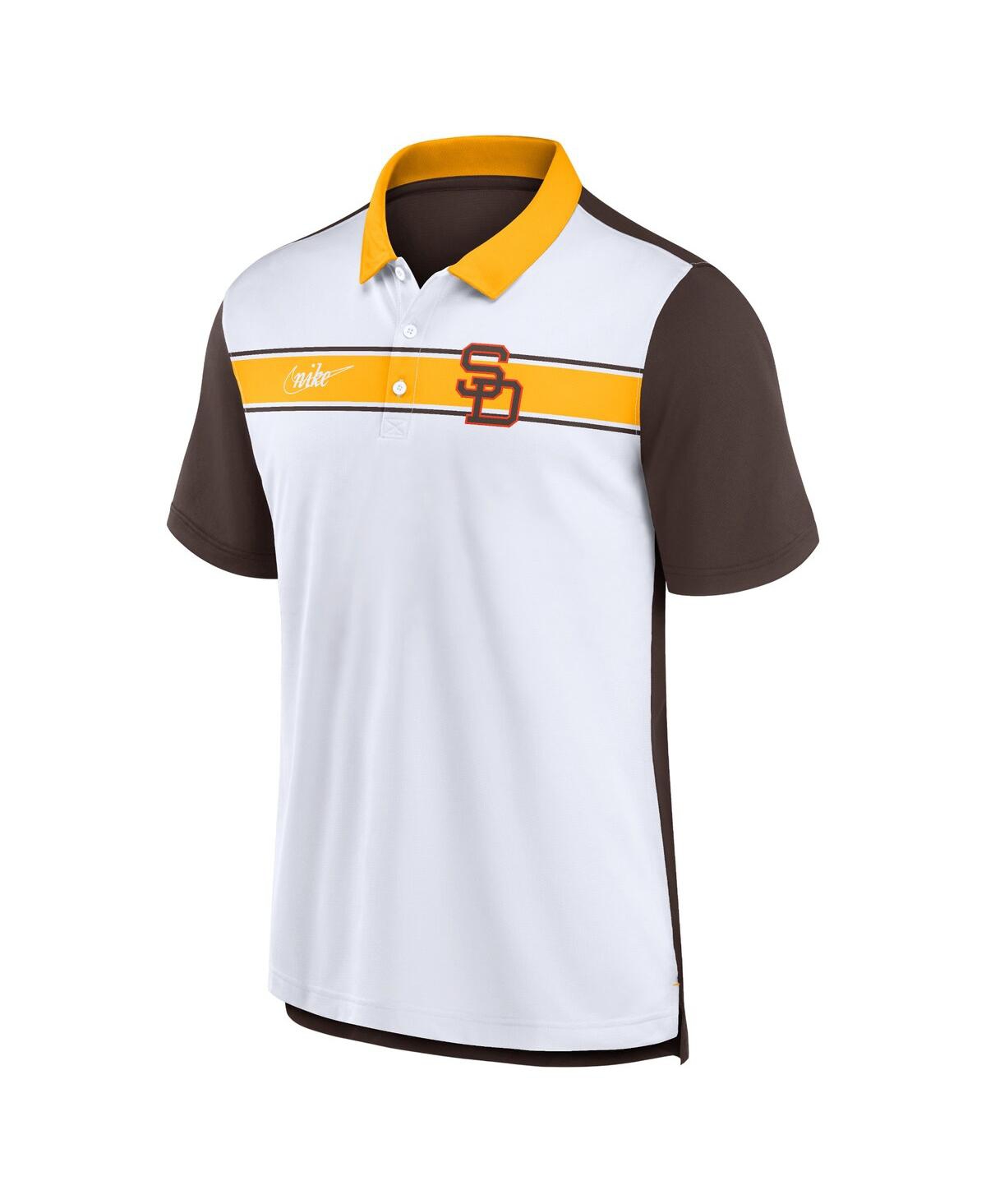 Shop Nike Men's  White, Brown San Diego Padres Rewind Stripe Polo Shirt In White,brown
