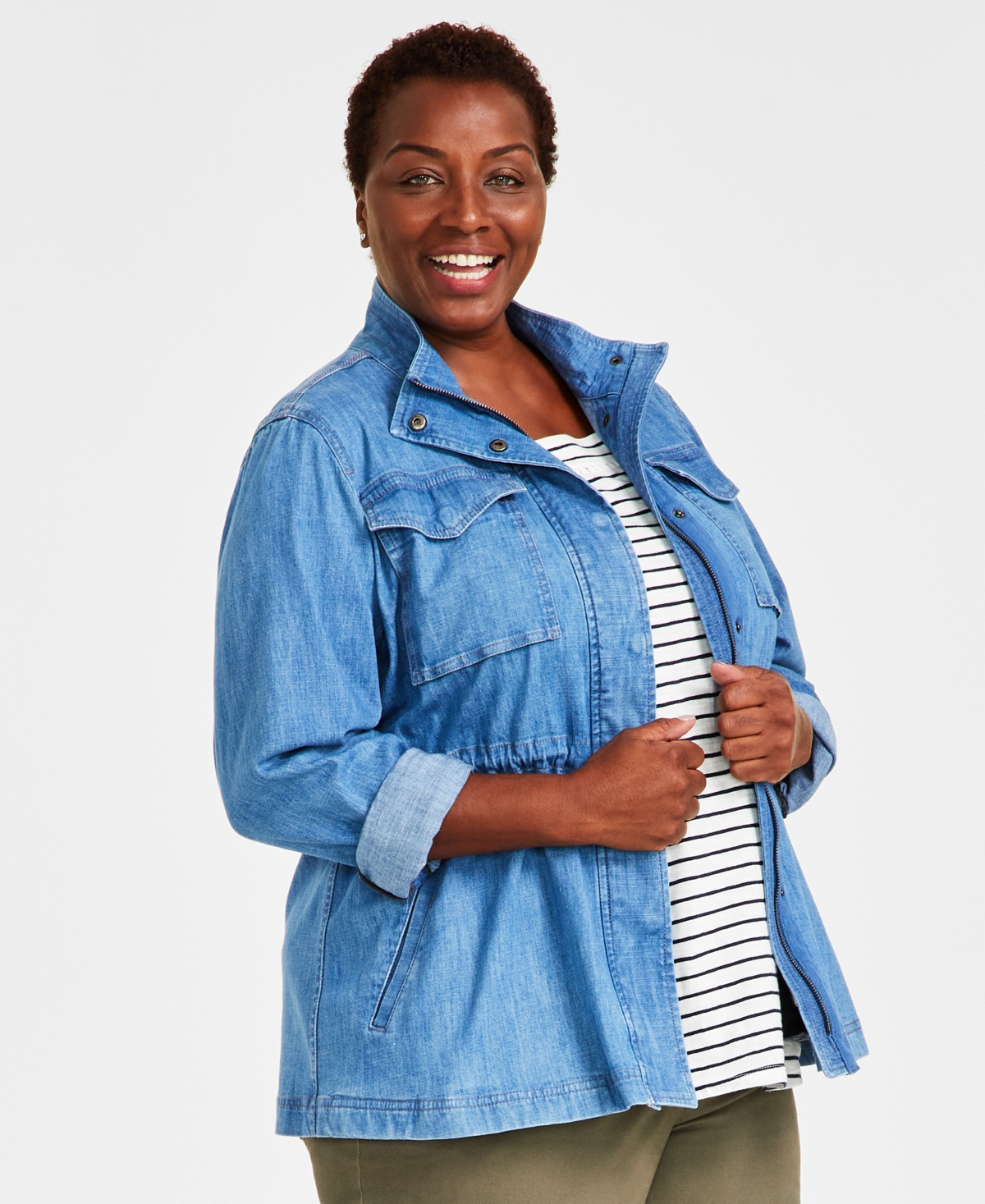 Style & Co Plus Size Chambray Field Jacket, Created For Macy's In Medium Chambray
