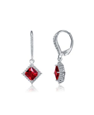 Sterling Silver Red and Clear Cubic Zirconia Dangle Earrings