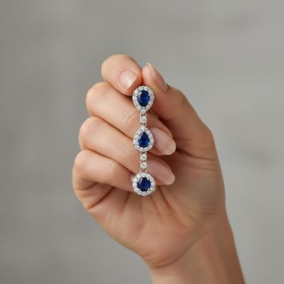 Women's White Gold Plated 3 Linear Colored CZ Dangle Earrings