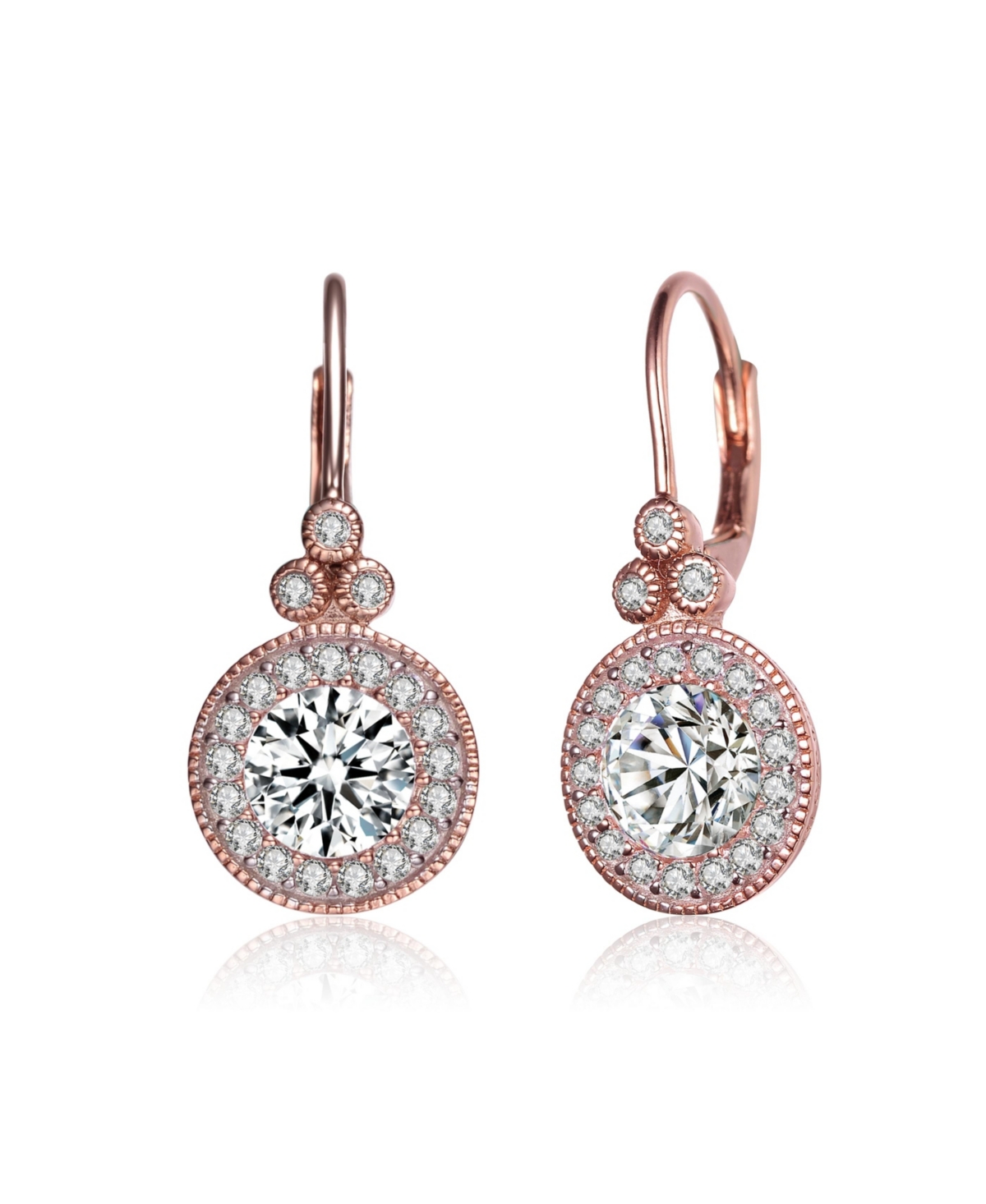 Genevive 18kGold Plated with Cubic Zirconia Antique Drop Huggie Hoop Earrings in Sterling Silver - Rose