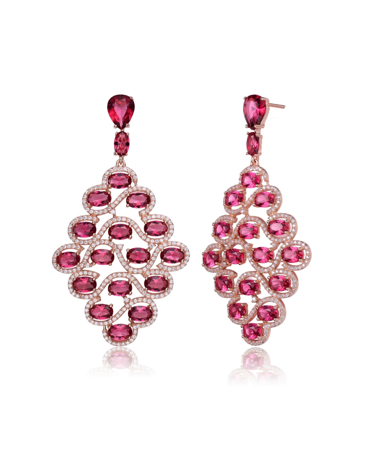 Genevive Rose Gold Plated Red Cubic Zirconia Drop Earrings