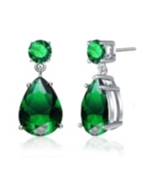 Sterling Silver Oval Shaped Cubic Zirconia Accent Drop Earrings - Green