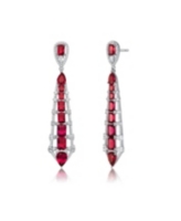 Genevive Sterling Silver and Cubic Zirconia Ladder Style Dangle Earrings - Red