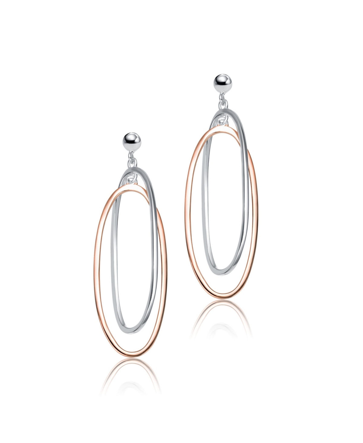 Genevive 18K Rose Gold And White Gold Plated Elegant Sterling Silver Two-Tone Oval Earring