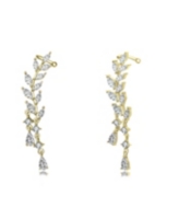 Genevive Sterling Silver Modern Christmas Tree Cubic Zirconia Long Stud Earrings - White