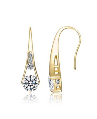 Sterling Silver 14K Gold Plated Clear Cubic Zirconia Pear Drop Hook Earrings
