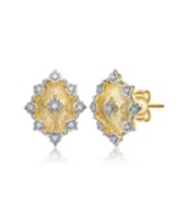 Modern 14K Gold Plated and Cubic Zirconia Floral Stud Earrings - Gold