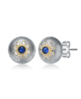 White Gold and 14K Gold Plated Colored Stud Cubic Zirconia Earrings - Blue