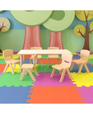23.625"W X 47.25"L Rectangular Plastic Height Adjustable Activity Table Set With 6 Chairs