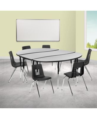 86" Oval Wave Collaborative Laminate Activity Table Set With 18" Student Stack Chairs