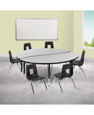 60" Circle Wave Collaborative Laminate Activity Table Set With 14" Student Stack Chairs