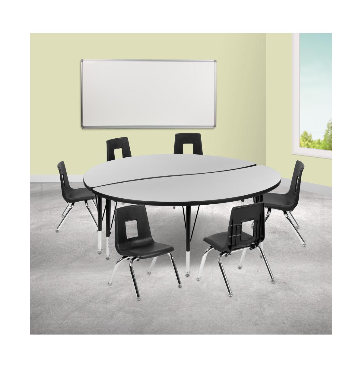 60" Circle Wave Collaborative Laminate Activity Table Set With 14" Student Stack Chairs