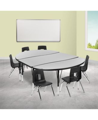 76" Oval Wave Collaborative Laminate Activity Table Set With 14" Student Stack Chairs