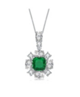 Rachel Glauber White Gold Plated Green and White Cubic Zirconia Accent Pendant Necklace - Green