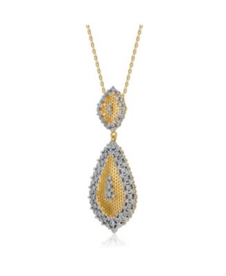 White Gold and 14K Gold Plated Cubic Zirconia Paved Teardrop Pendant Necklace