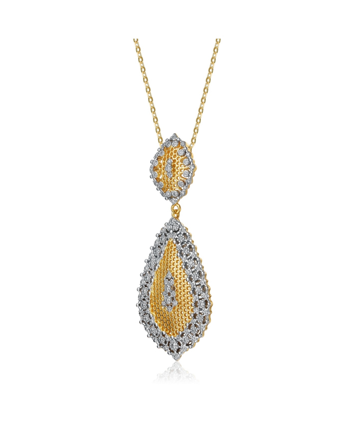 Rachel Glauber Whiteand 14KPlated Cubic Zirconia Paved Teardrop Pendant Necklace - Gold