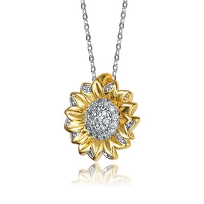 14K Gold Plated Sunflower Cubic Zirconia Floral Pendant