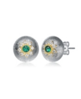 Rachel Glauber White Gold and 14K Gold Plated Colored Stud Cubic Zirconia Earrings - Green