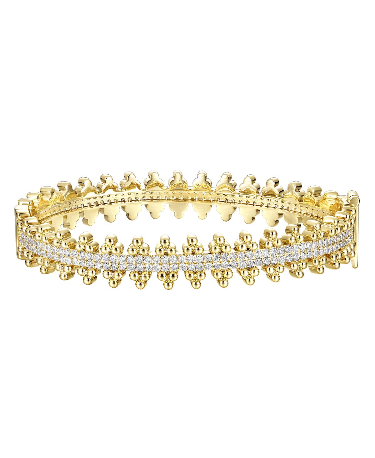 14k Gold Plated Sterling Silver with Cubic Zirconia Beaded Cluster Link Tennis Bracelet - Gold