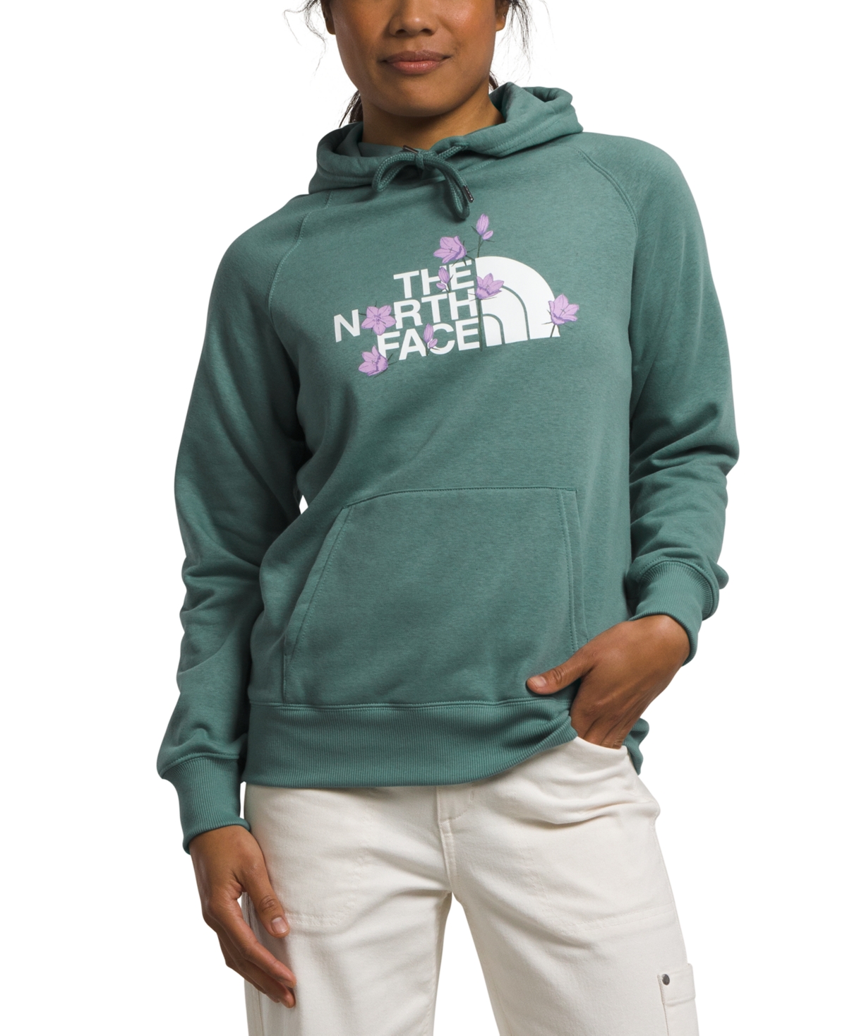 The North Face Women's Brand Proud Logo Fleece Hoodie In Dark Sage,tnf White
