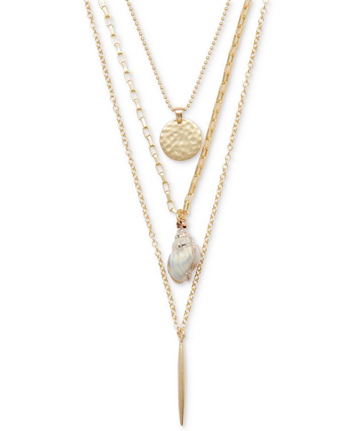 Lucky Brand Gold Tone Disc White Shell Bar Convertible Layered