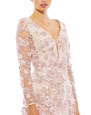 【Mac Duggal】Floral Applique Illusion Gown 関税送料込 Mac Duggal Women's Floral Applique Long Sleeve Illusion Gown
