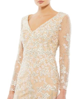MAC DUGGAL 刺繍入り Vネック トランペットガウン 長袖 Mac Duggal Women's Embroidered V Neck Long Sleeve Trumpet