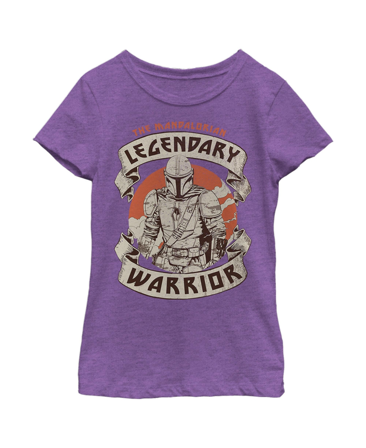 Disney Lucasfilm Girl's Star Wars: The Mandalorian Legendary Warrior Sunset Child T-shirt In Purple Berry