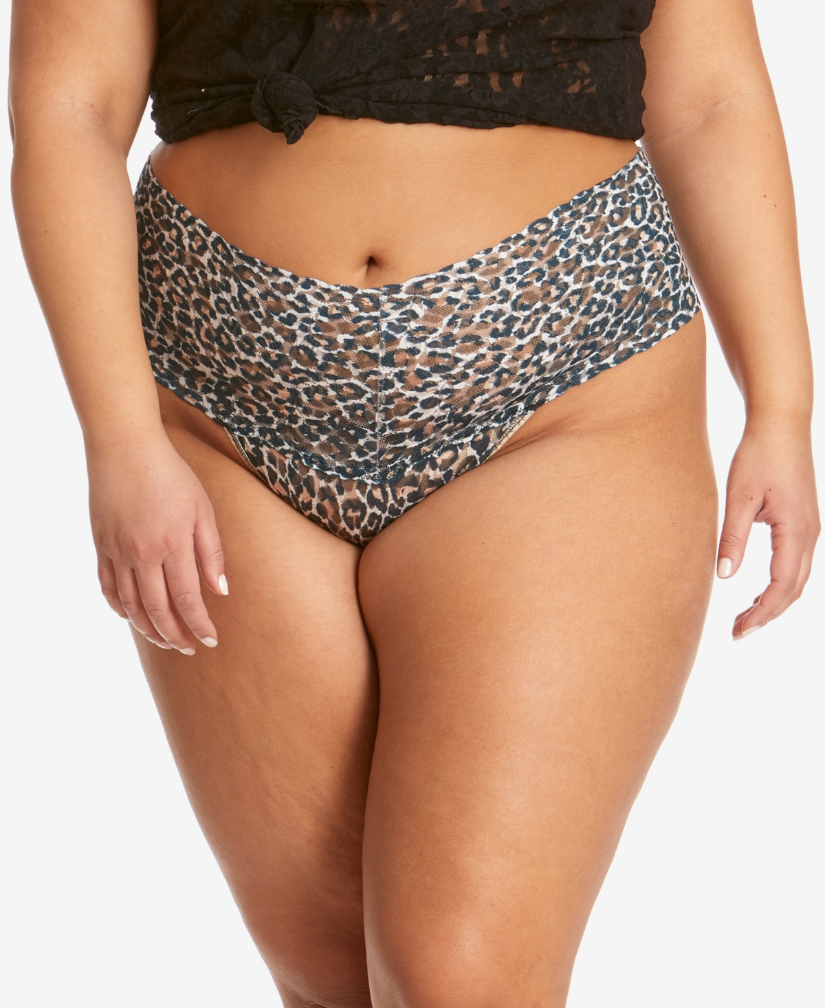 Hanky Panky Women's Plus Size One Size Leopard-Print Thong  -black