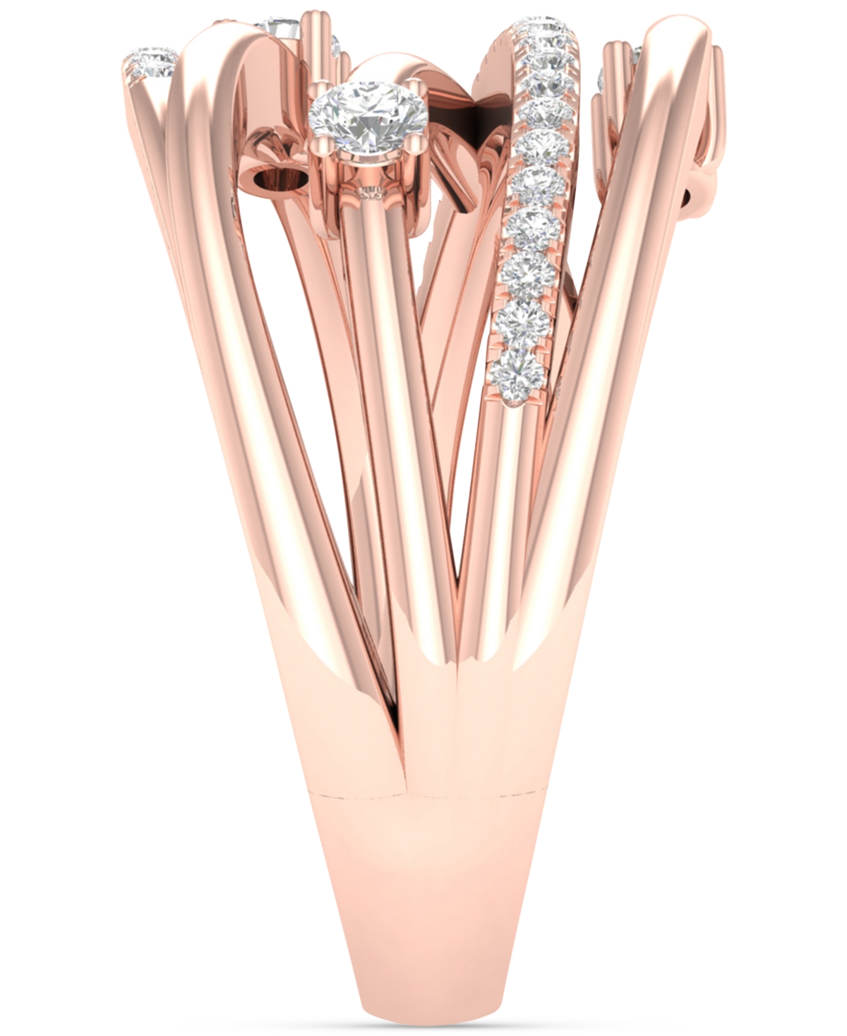 Diamond Multirow Crossover Statement Ring (1/3 ct. t.w.) in 10k- Rose Gold