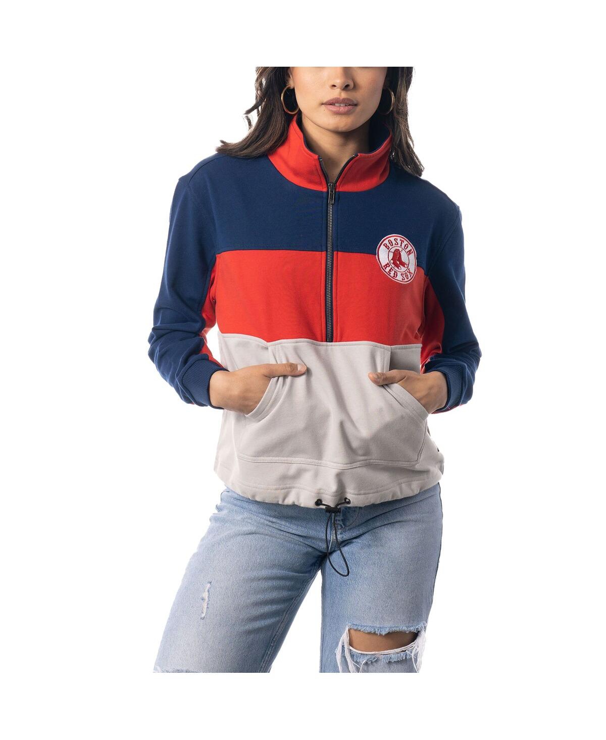 THE WILD COLLECTIVE WOMEN'S THE WILD COLLECTIVE NAVY, RED BOSTON RED SOX COLORBLOCK 1/4 ZIP JACKET