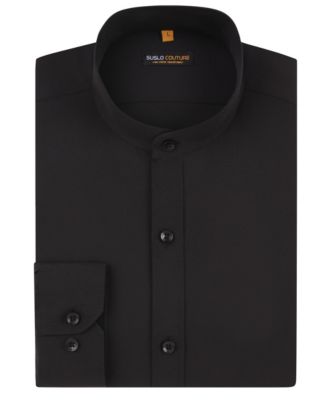 Men's Slim Fit Solid Performance Collarless Button Down Shirt