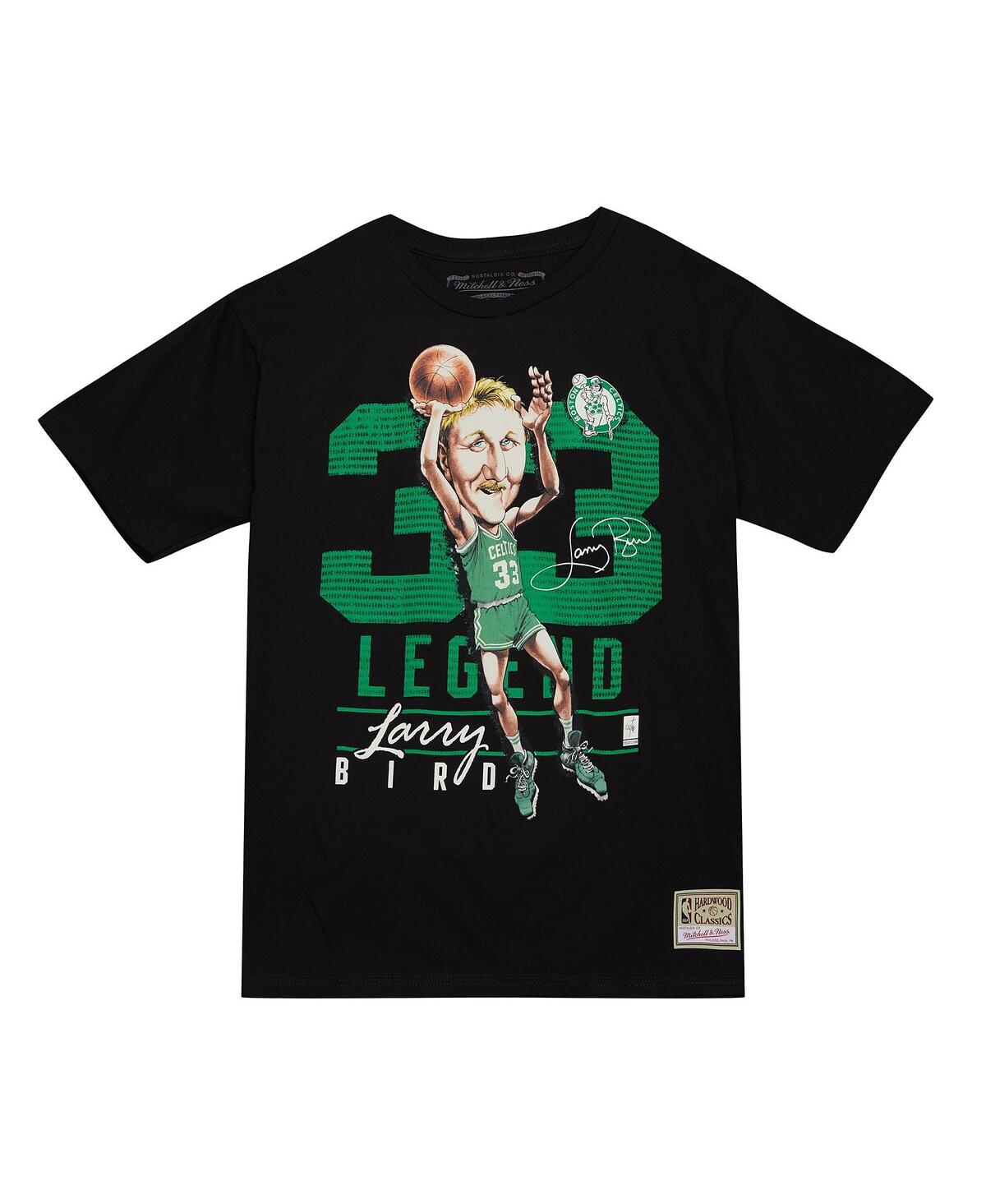 Mitchell & Ness Men's  Larry Bird Black Boston Celtics Hardwood Classics Caricature T-shirt In Black