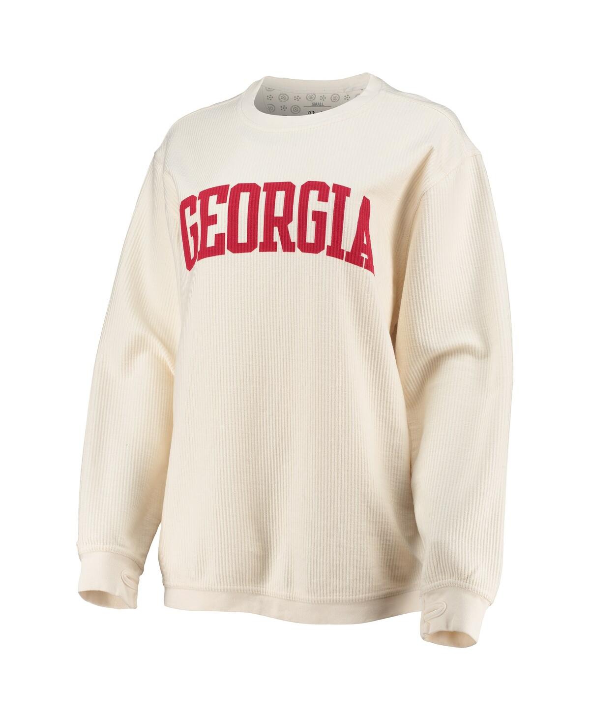 Shop Pressbox Women's  White Georgia Bulldogs Comfy Cord Vintage-like Wash Basic Arch Pullover Sweatshirt