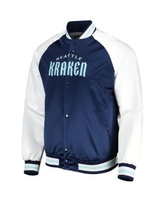 Men's Deep Sea Blue, White Seattle Kraken Primetime Raglan Satin Full-Snap Jacket