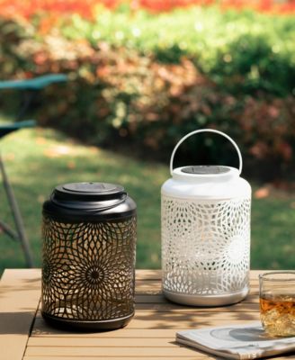 8.75" H Metal Cutout Solar Powered Outdoor Hanging Lantern with Edison Bulb, Set of 2 DNU