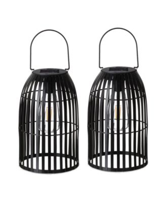 9.75" H Metal Woven Solar Powered Outdoor Hanging Lantern, Set of 2