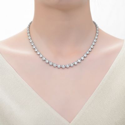 White Gold Plated with Clear Cubic Zirconia Tennis Chain Necklace