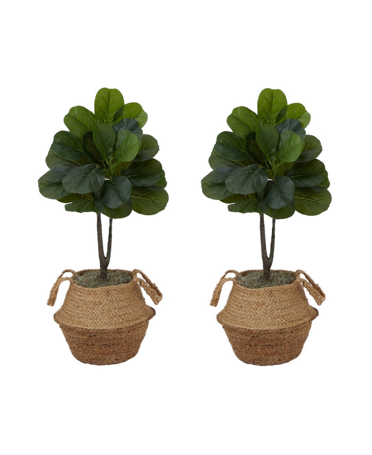 Artificial Fiddle Leaf Fig Tree with Handmade Cotton Jute Woven Planter Diy Kit, Set of 2