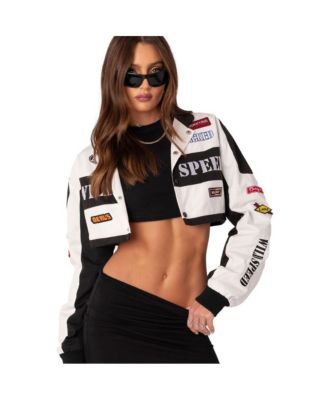 ジャケット・アウター SEGURA y2k Riders Racing Cropped Jacket Edikted Women's Racer Crop Jacket With Patches - Macy's