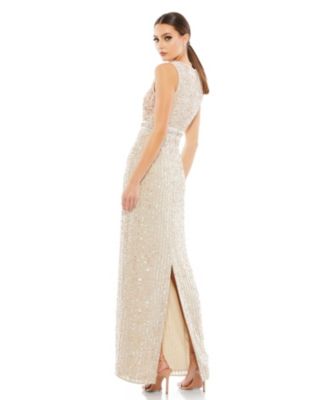 Women's Sequined High Neck Sleeveless Column Gown