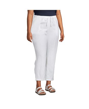 Lands End Plus Size High Rise Pull On Tie Waist Linen Crop Pants