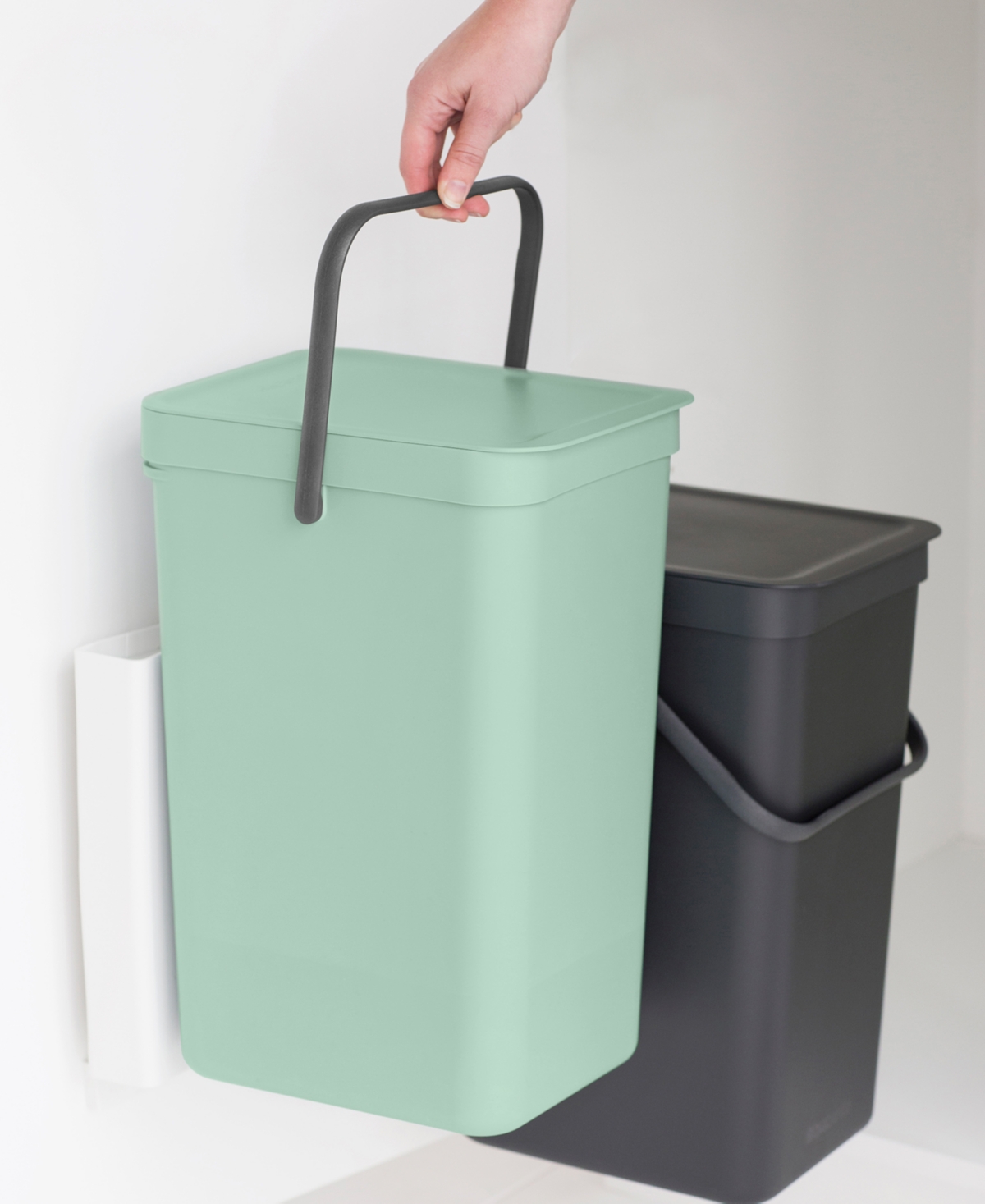Shop Brabantia Sort Go Built-in Plastic Bin, 2 X 4.2 Gallon, 2 X 16 Liter In Jade Green,gray