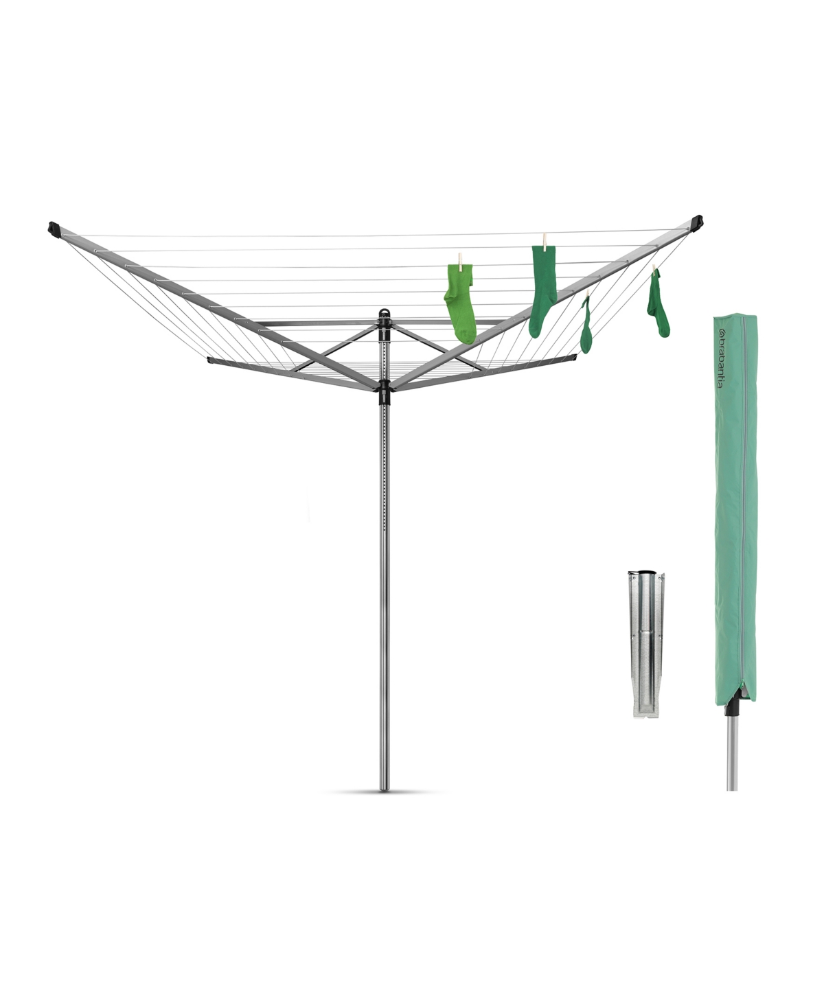 Rotary Lift-o-Matic Clothesline - 197', 60 Meter with Metal Ground Spike and Protective Cover Set - Metallic Gray
